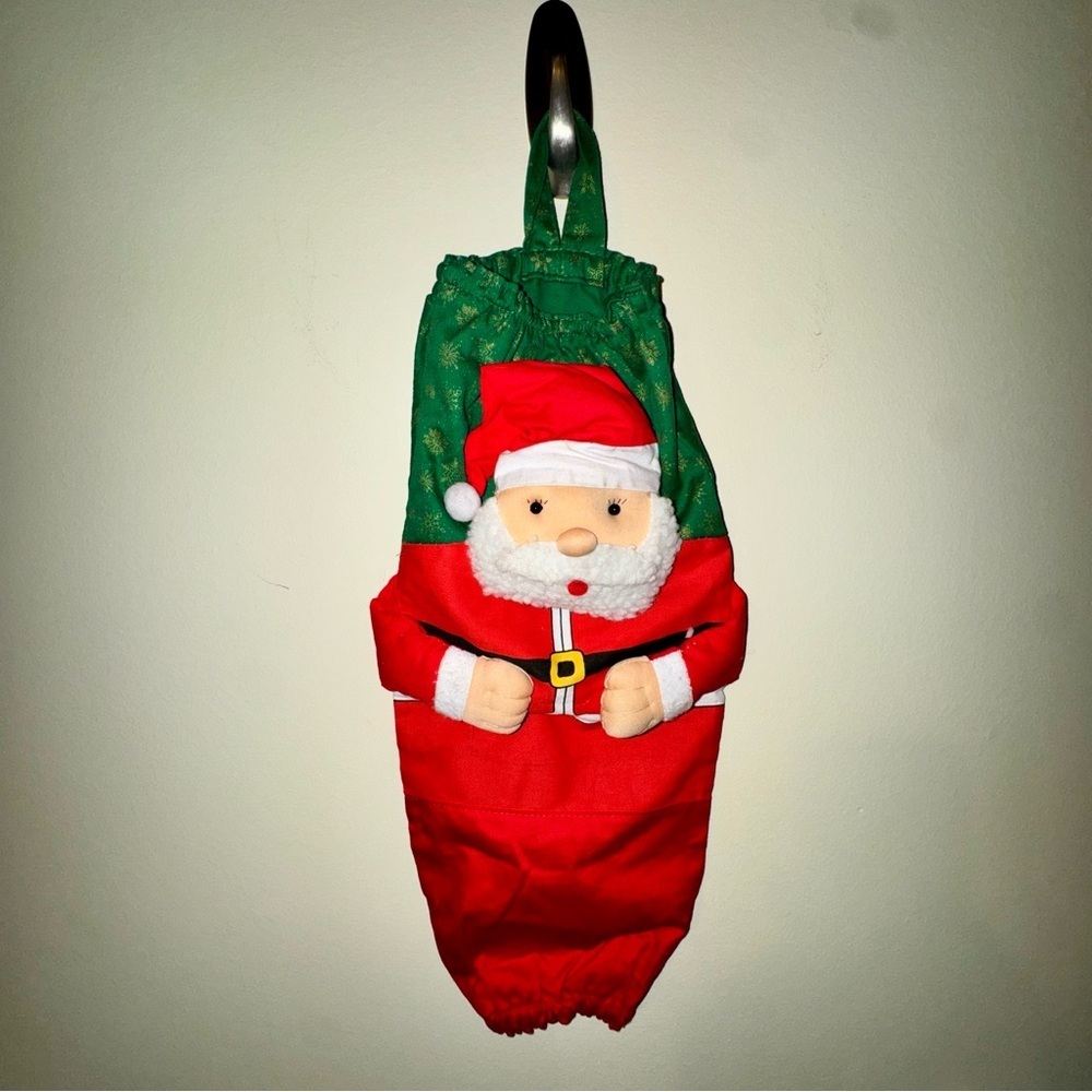 Vintage Festive Santa Claus Hanging Plastic Bag Holder Dispenser